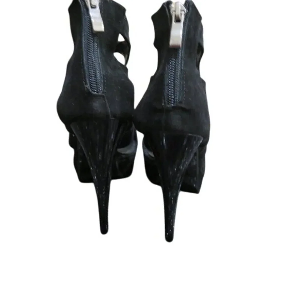 Miss Angelique Black Turkish Suede Leather Platforms Caged Stilettos Heels 9